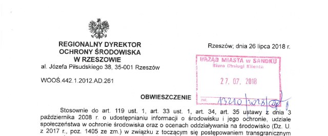 Obwieszczenie Regionalnej Dyrekcji Ochrony Środowiska