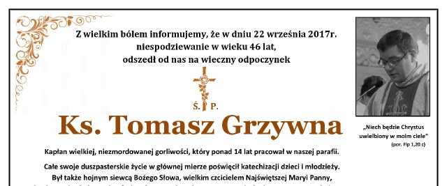 Zmarł ks. Tomasz Grzywna